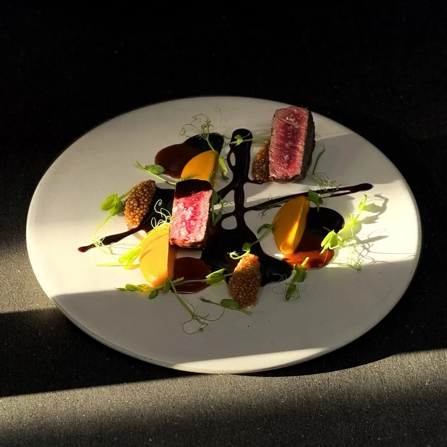 Filet with lime mustard and mushroom jus at Autor, Tulum