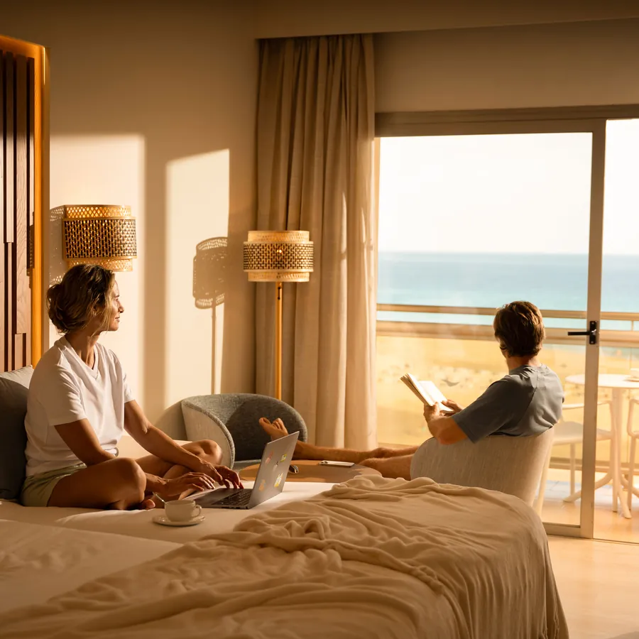 Breakfast in a room with a sea view