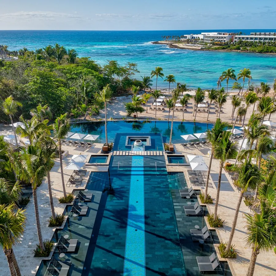 Main pool and Caribbean view from above, Conrad Tulum Riviera Maya