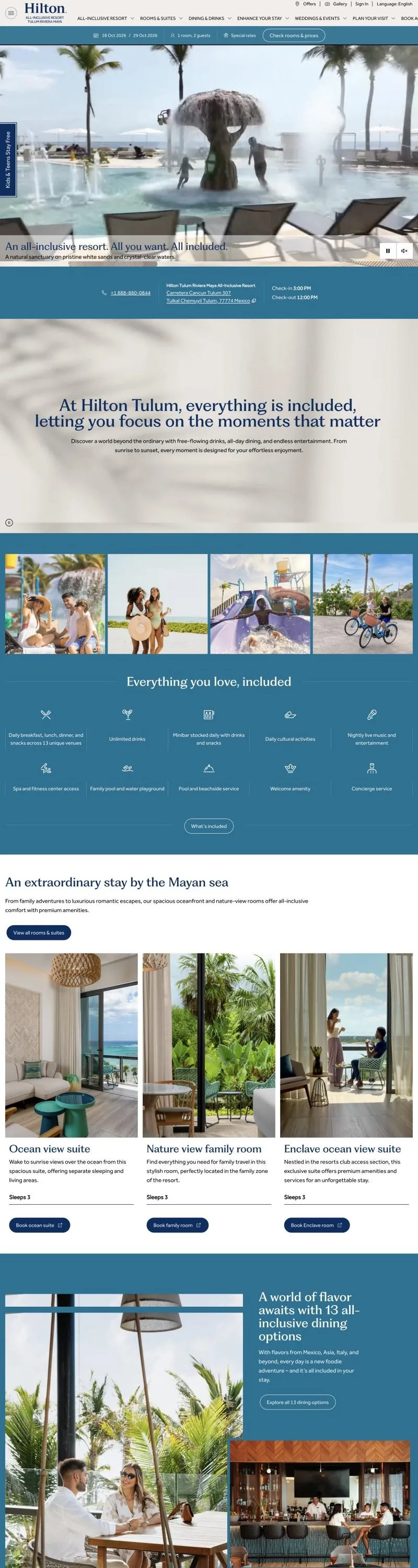 Hilton Tulum Riviera Maya All-Inclusive website homepage